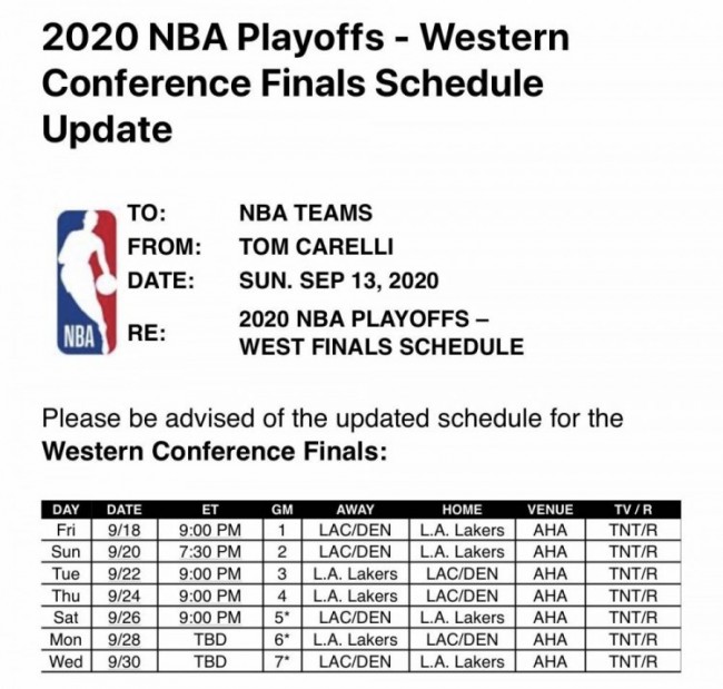 NBA西部决赛赛程出炉